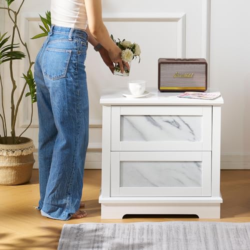 Amerlife CNS025 Luxury Natural Marble Nightstand Set Of 2 With Drawers, High Gloss Side Tables In Living Room, Storage End Table For Bedroom thumb #5