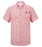 Alex Vando Printed Fishing Shirts Short Sleeve Outdoor Casual Shirt with Mesh Inside,Coral,L