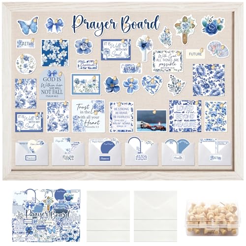 Eclazul Prayer Board Supplies Kit - 109 Pcs Blue Flower Christian Jesus Bible Verse Bulletin Decorations Decor Cards Push Pins Envelopes Catholic Gift Set for Classroom Office Wall Art School Outdoor
