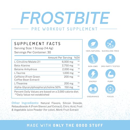 Image of Pre-Workout Powder, All Natural Pre Workout for Energy, Pump, Endurance & Strength, with Caffeine (Frostbite)