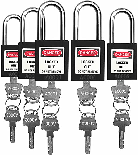 Lockout Tagout Lock - 5 Loto Safety Padlocks for Lock Out Tag Out Stations and Devices (Black, Key Difference)