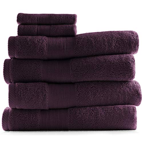 Image of Hearth & Harbor Bath Towels for Bathroom - 100% Ring Spun Cotton Luxury Bathroom Towels - Ultra Soft & Highly Absorbent, Bath Towels Set of 6 - Purple Eggplant