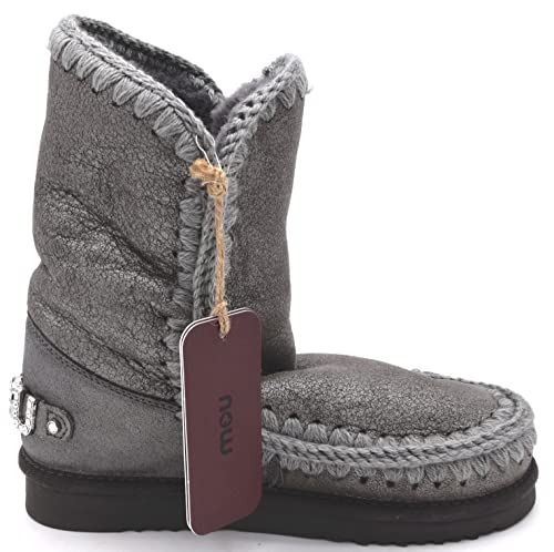 Mou Eskimo 24 bottes blanches avec logo strass et coutures crochet