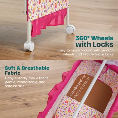 Image of BAYBEE Baby Cradle and Swing for Newborn Babies with Mosquito Net, Portable Jhula with 360 Wheel Lock, Sleeping Swing Bassinet, Uyyala Palna for 0-12 Months Boys & Girls (Pink)