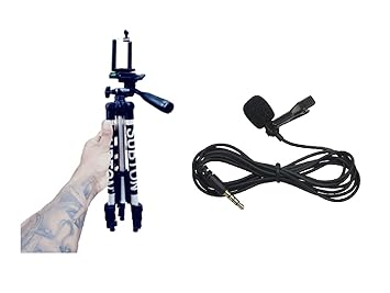 SUBTON Photography Mobile Holder Tripod 3110 with Collar Microphone 5 feet Long Cable (3.5mm Jack)|with Noise Cancellation & High Quality Voice Video Recording for Youtube Online Class Interview Studio Speech| Compatible with All 3.5mm Jack Smartphones Laptops Tablets