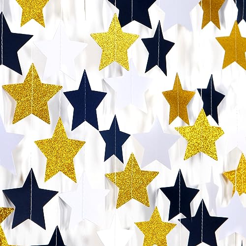 Image of Navy-Blue White-Gold Party-Decorations Birthday Garland - 62ft Twinkle Little Star Hanging Streamers Banner,Wedding Bachelorette Bridal Baby Shower Graduation Decor Hugtmr