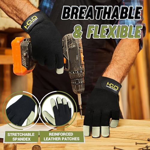image for HANDLANDY Leather Work Gloves for Men & Women, Durable Glove for Garde