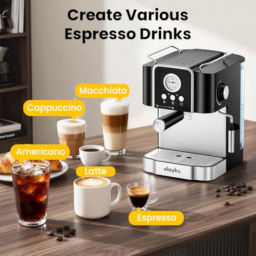 Image of Espresso Machine with 20 Bars, Professional Espresso Coffee Maker with Milk Frother for Milk, Cappuccino, Espresso Coffee Maker with Removable 1.8L Water Tank,