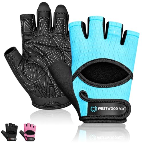 WESTWOOD FOX Weight Lifting Gloves for Men & Women– Breathable Workout Gloves with Thick Padding,Full Palm Protection,Non-Slip Grip,Shock Absorption Gym Gloves for Fitness & Cycling (Aqua, M)