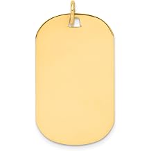 14k Yellow Gold Dog Tag Pendant for Men or Unisex Wear, High Polish Blank Rectangle with Rounded Edges, Classic Military Style Identity Jewelry, Engraving Ready Custom Tag Necklace