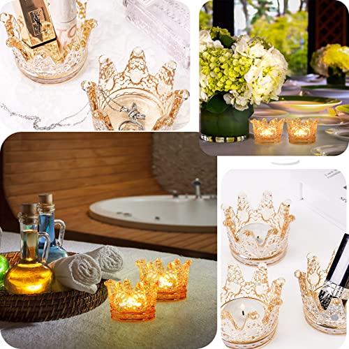 Rancco Votive Candle Holders For Table Centerpiece, 12 Pcs Crown Crystal Gold Candle Holders For Tealight, Romantic Glass Candle Holder For Weeding, Home Decor, Dinner, Anniversary, Party, 3X3X2Inch #TOP4