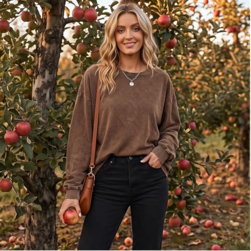 Long Sleeve Distressed Tshirt Women Washed Oversized Vintage Shirts - image 3
