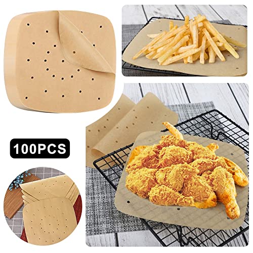 Infantly Bright 100Pcs Air Fryer Parchment Paper, 8 Inch Unbleached Bamboo Steamer Paper Liners Filter Premium Perforated Papers Sheets Mat For Baking Streamer Pans Oven #TOP4