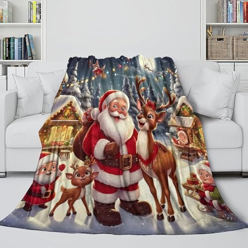 Couverture Père Noël 3D en microfibre chaude pour canapé lit