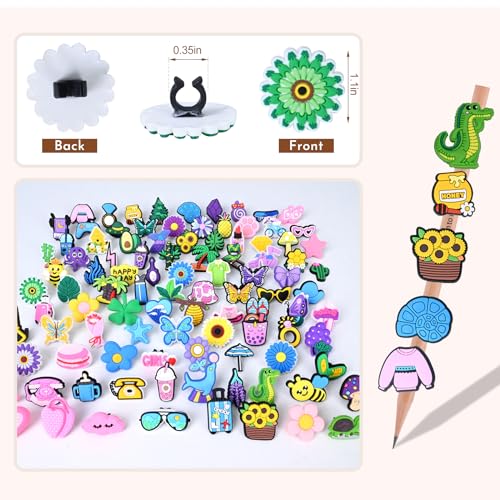 LOFIR 100PCS Mixed Pencil Toppers - Fun Kawaii Pencil Charms for Boys and Girls -Cute Classroom Rewards and Prizes - Decorate Your School Supplies- Perfect Kids Incentives(100PCS-B)