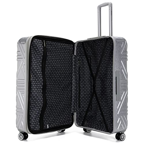 Badgley Mischka Modern Trolley Contour 3 Piece Expandable Spinner Wheels Luggage/Suitcase Set (Silver) #TOP1