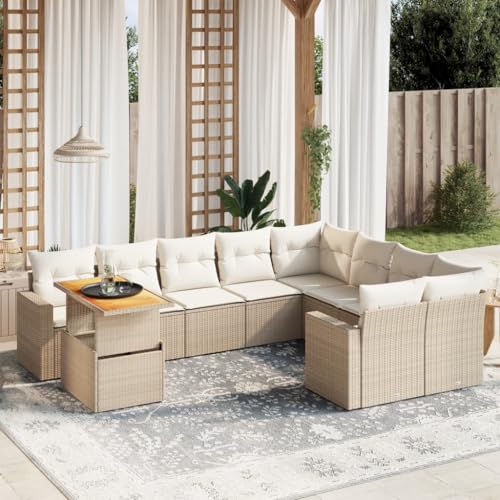 Snsowed Juego de sofás jardín con Cojines Beige 10 pzas ratán sintético, Set De Jardin Exterior, Muebles De Jardin, Muebles Jardin Exterior, Conjunto Mueble Jardin - 3271478