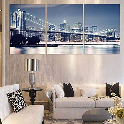 Tableau sur toile pour habiller un mur vide salon triptyque Brooklyn Bridge HD - 4
