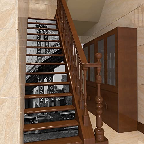 New York Grey Self Adhesive Stair Stickers, Peel And Stick Vinyl Stair Risers Staircase Murals Decals Sticker Decor For Steps,39.4X7.1 Inch X13Pcs #TOP3