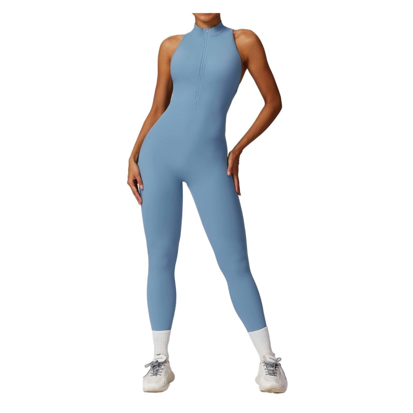 Tuta da yoga con schiena scoperta Tuta sportiva da yoga con cerniera ad asciugatura rapida color carne, for allenamento fitness intenso per fitness