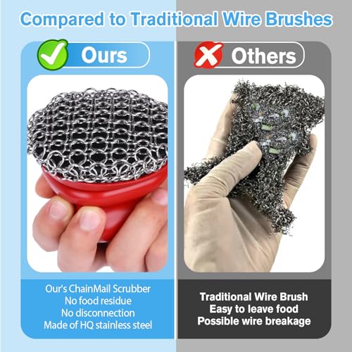 Image of Cast Iron Scrubber and Scraper, Chain Mail Scrubber Cast Iron for Cleaning Dishes, Stock Pots, Pans, Griddles, Grills, Dish Scouring Pads