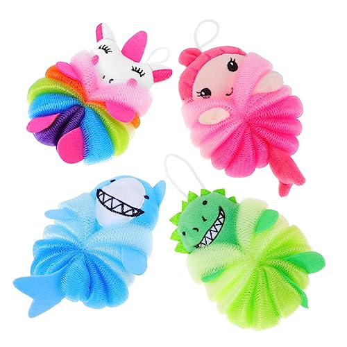 PartyKindom 4 piezas Bolas de Baño Exfoliantes para Esponjas de Ducha y Limpieza Profunda Almacenamiento Rápido y Sanitario Material Pe