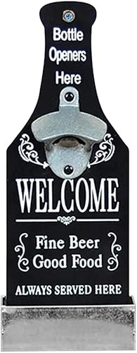 Vintage Style Beer Shaped Bottle Opene, Wall Mounted Bottle Openers Catcher for Any Man Cave, Bar, Pub, Kitchen, Patio, Cabin (Black)