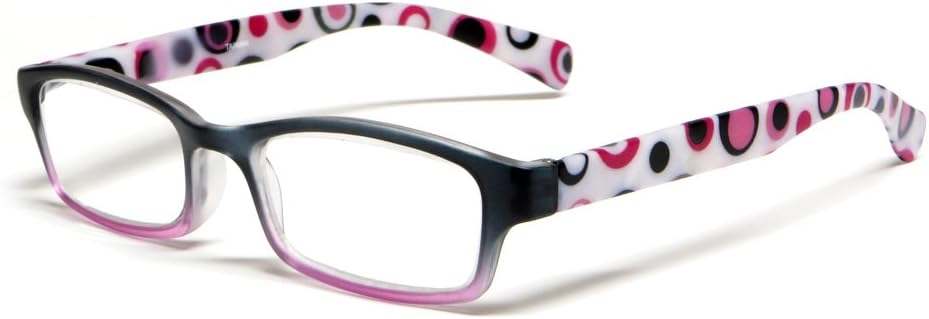 Calabria Hannah Designer Polka Dot Reading Glasses Women Trendy Single Power Readers Rectangular Eyeglasses w/Soft Case