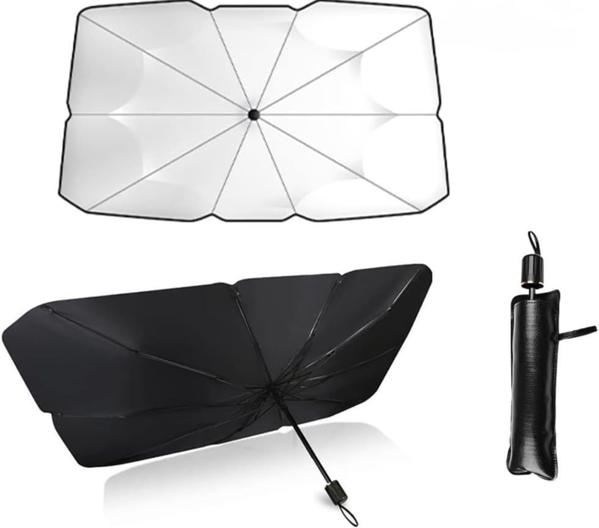 HIBRON Parasol Coche Tipo Paraguas Plegable, Protector Solar para Parabrisas Delantero, Reflectante Térmico, Fácil de Instalar y Guardar, Universal para SUV Sedan MPV, 140x80cm(Pack x 4)
