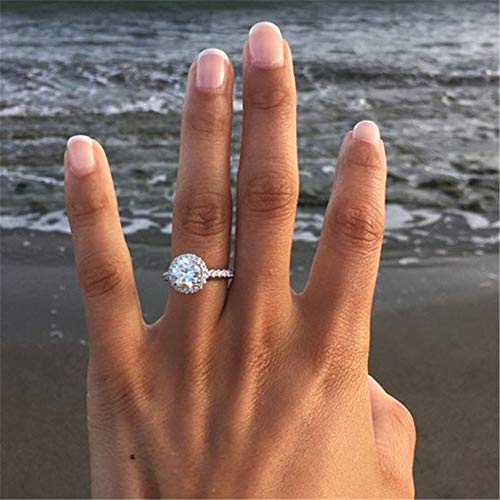 Tripmark Exquisite Ring 925 Sterling Silver Round White Sapphire Accross Diamond Jewelry Anniversary Proposal Gift Party Bridal Engagement Wedding Band Rings for Bride Women (6)