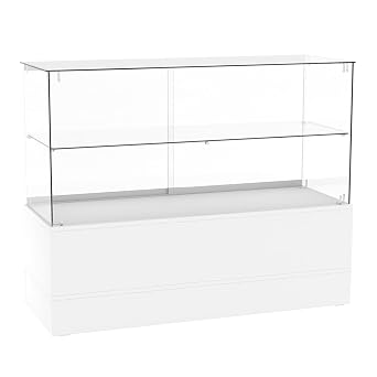 48" W X 17.9" D X 37.9" H - Glass Full Vision Showcase,Retail Display Case with White Pedestal,Hidden Compartment & Glass Shelving