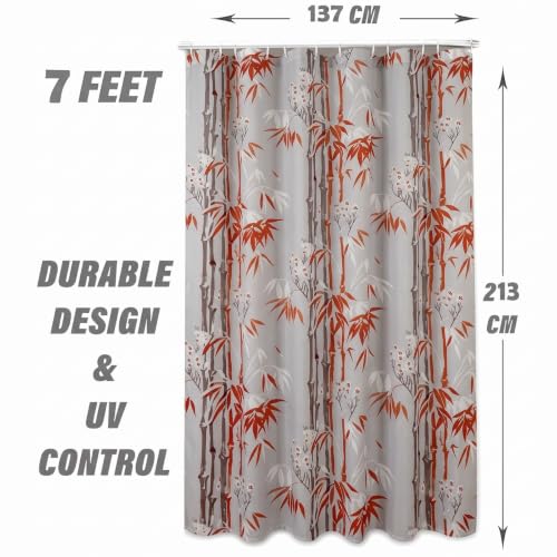 Image of Shower Curtain 7 Feet | Waterproof PVC Printed Bathroom Curtain with 8 Rings | Transparent Stone Print Bathtub Curtain | Extra Long Bathroom Liner, Waterproof & Easy to Clean (Orange Leaf,Pack Of 1)