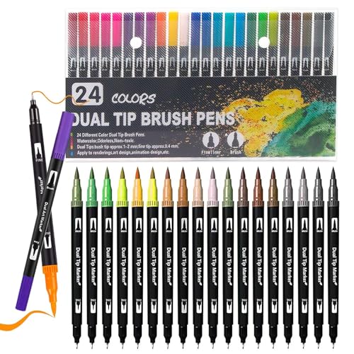 Surcotto Feutres coloriage Adulte, 24 couleurs Feutre double pointe, Feutre professionnel pour dessin