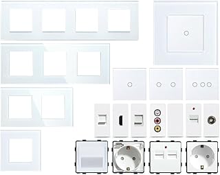 WLAN Touch Lichtschalter Wechselschalter Dimmer Serienschalter Steckdose | LED beleuchtet | Alexa/Google Home kompatibel | Glasrahmen | LUXUS-TIME (WLAN Dimmer)