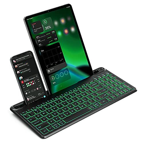 seenda Multi-Device Bluetooth Backlit Keyboard for Tablet Phone Computer - Wireless Illuminated Rechargeable Keyboard with Number Pad Connect Up to 4 Devices Compatible Mac Android iOS Windows