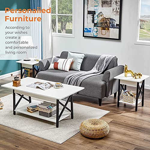 Greenforest End Tables Living Room Set Of 2, Industrial Side Table Nightstand With Storage Shelf, Easy Assembly, White #TOP3