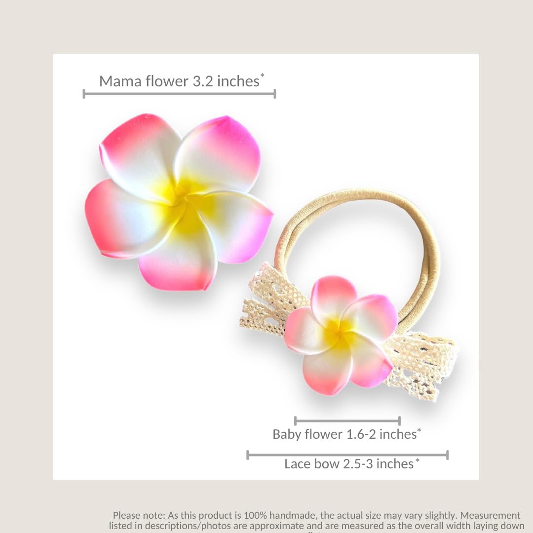 Mommy Baby Matching Handmade Hawaiian Plumeria Flower Headband and Hair Clip for Babies Baby Girls Family Matching (Flamingo Pink Headband) image 5
