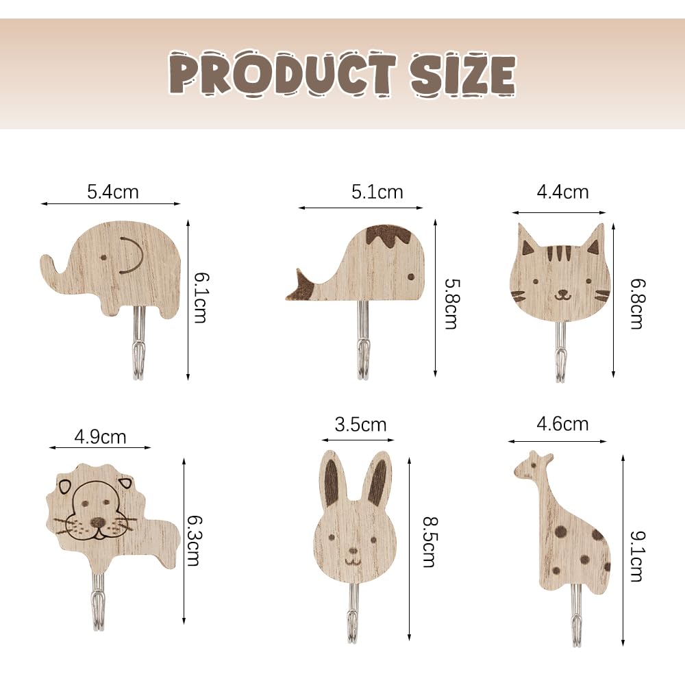 Ganci Adesivi Cucina Legno per Bambini Design Animali Carini Appendini da Muro Set 8 Pezzi