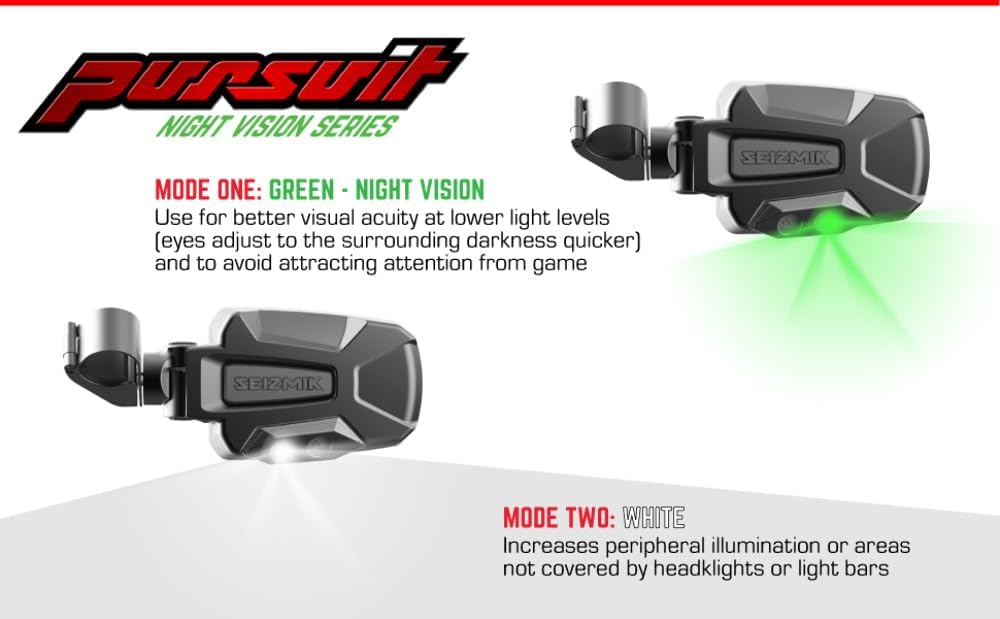 Seizmik Pursuit UTV Side View Mirror for 1.75 Inch Round Tube UTV Models | LED Night Vision Series | Set of 2 | Compatible with Select Polaris, Kawasaki, Honda, Can Am, Yamaha, and Kubota Models