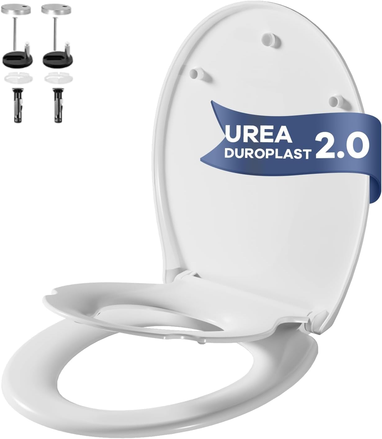 Family Toilet Seat with Quick Release for Easy Cleaning, Soft Close Toilet Seat with Child Seat Built-in, Simple Top Fixing, White Toilet Lid with Adjustable Hinges, Durable Duroplast Seat Oval Shape