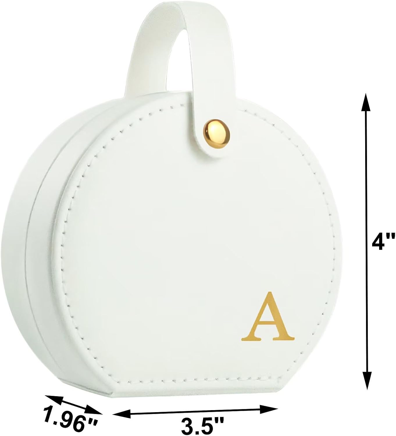 Travel Jewelry Case, Elegant Half-Moon Design with Golden Accents, Detachable Handle, White Personalized Accessory Organizer, Fashion-Forward Gift for Women and Teens(A)