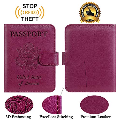 Passport Holder Cover Wallet RFID Blocking Leather Card Case Travel Accessories for Women Men (Purple) - Thumbnail 2