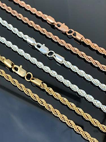 Harlembling Rope Chain - Yellow Gold Rose Gold & Silver Finish Over Real Solid Stainless Steel - 2Mm 3Mm 4Mm 5Mm 6Mm - 18-30" Necklace - Never Changes Color (18, 6Mm Rose Gold) #TOP3