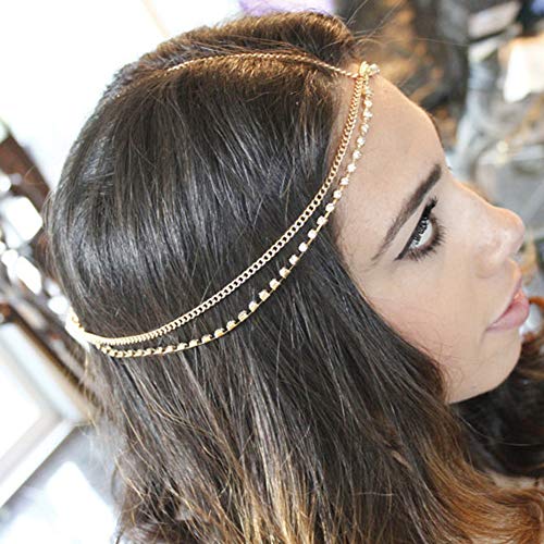 Gold Head Chain Sequins Rhinestone Headband Crystal Bohemian Hair Bands Halloween Hair Hoop Women Bridal Boho Hippie Hairband Party Decoration Cosplay Costume Handmade Headpiece Hair Jewelry 4 Pack #TOP3