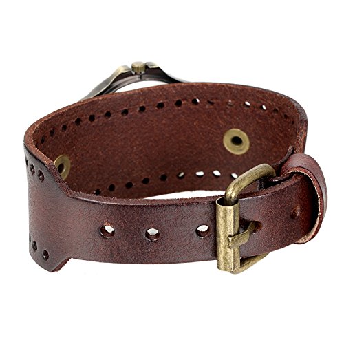 Avaner Unisex Punk Retro Bronze Round Dial Brown Wide Leather Belt Strap Cuff Bracelet Roman Numerals Analog Quartz Wrist Watches #TOP1