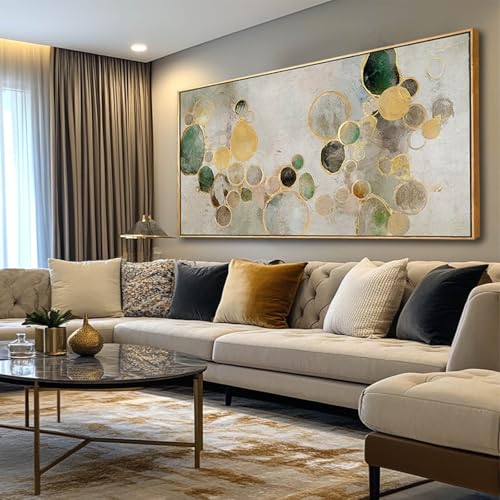 Abstract Canvas Wall Art Gold Circle Painting Green Artwork Framed Wall Prints 29