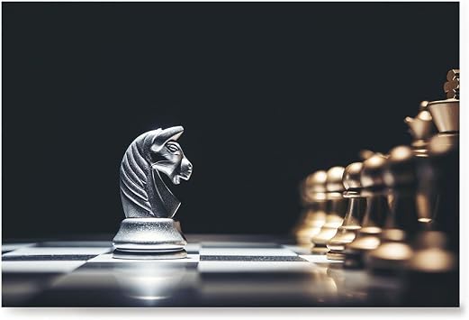 Black and White Photo Posters, Premium Photo Art, Poster Printing - Wall Art Print for Home Office Decor - Knight of Chess - 24X16 Inches