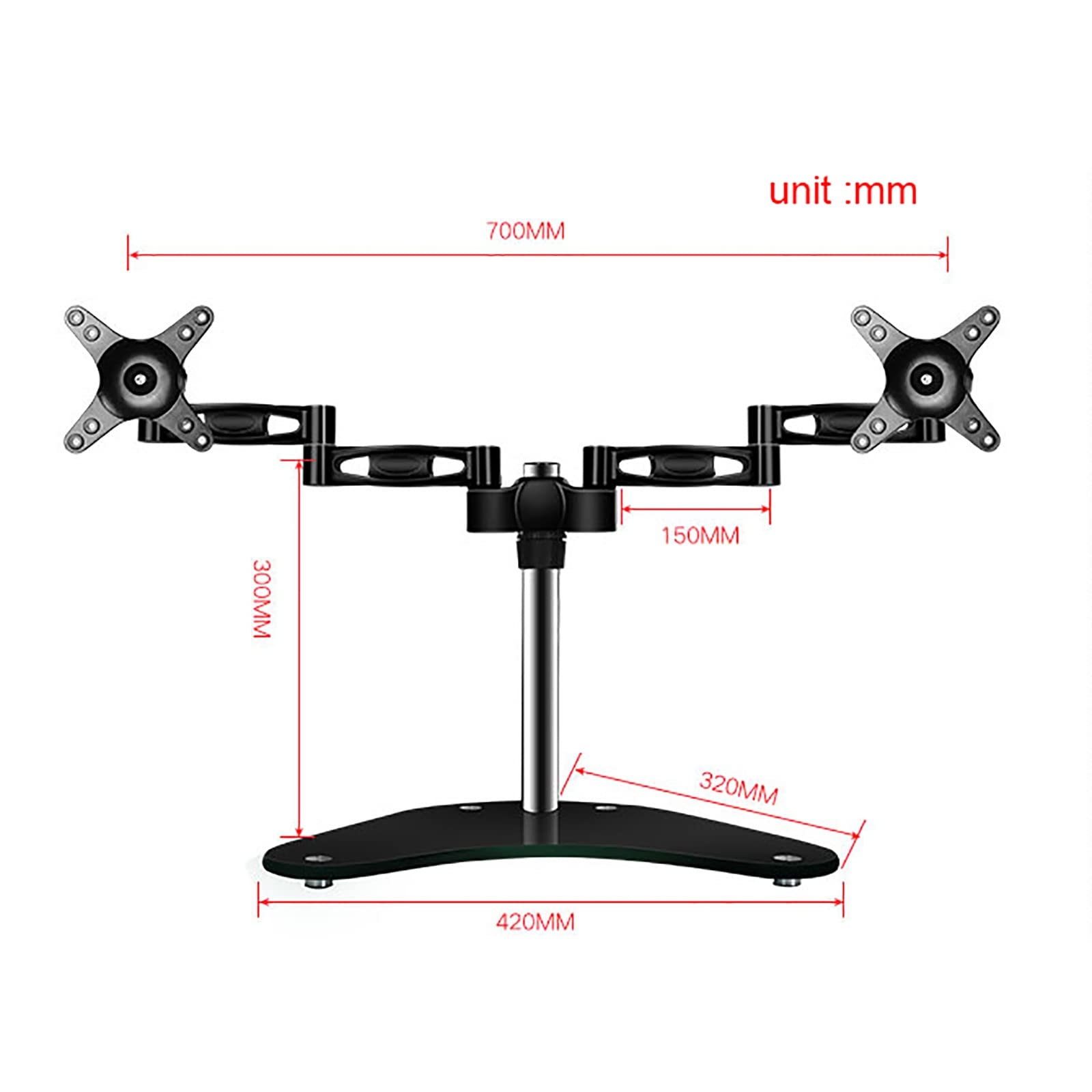Supporto Doppio per Monitor, Supporto per Monitor Robusto E Completamente Regolabile per 2 Monitor, Struttura Resistente Compatibile con La Maggior Parte dei Monitor da 15 A 27 Pollici