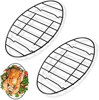 2 Pack Roasting Racks Oval Non Stick Stainless Steel Cooling Rack Grill Cooking Baking Grilling Roasting Steamer Rack Oven and Dishwasher Safe 12" x 8.5" (Black-2pack)