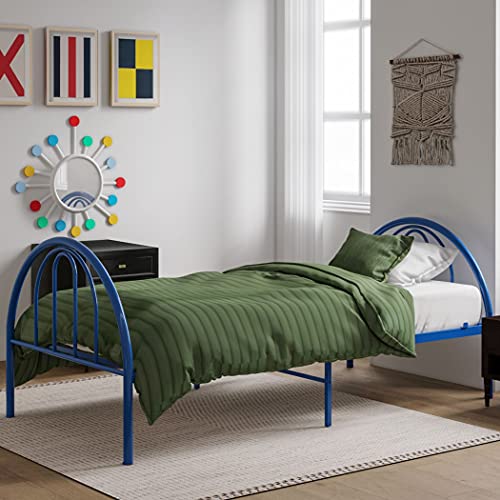 Rack Furniture Brooklyn Twin Size Bed Frame, Steel Classic Rounded Design Bed for Kids with 300 lb. Weight Capacity for Children's Bedroom, No Box Spring Required (Blue)